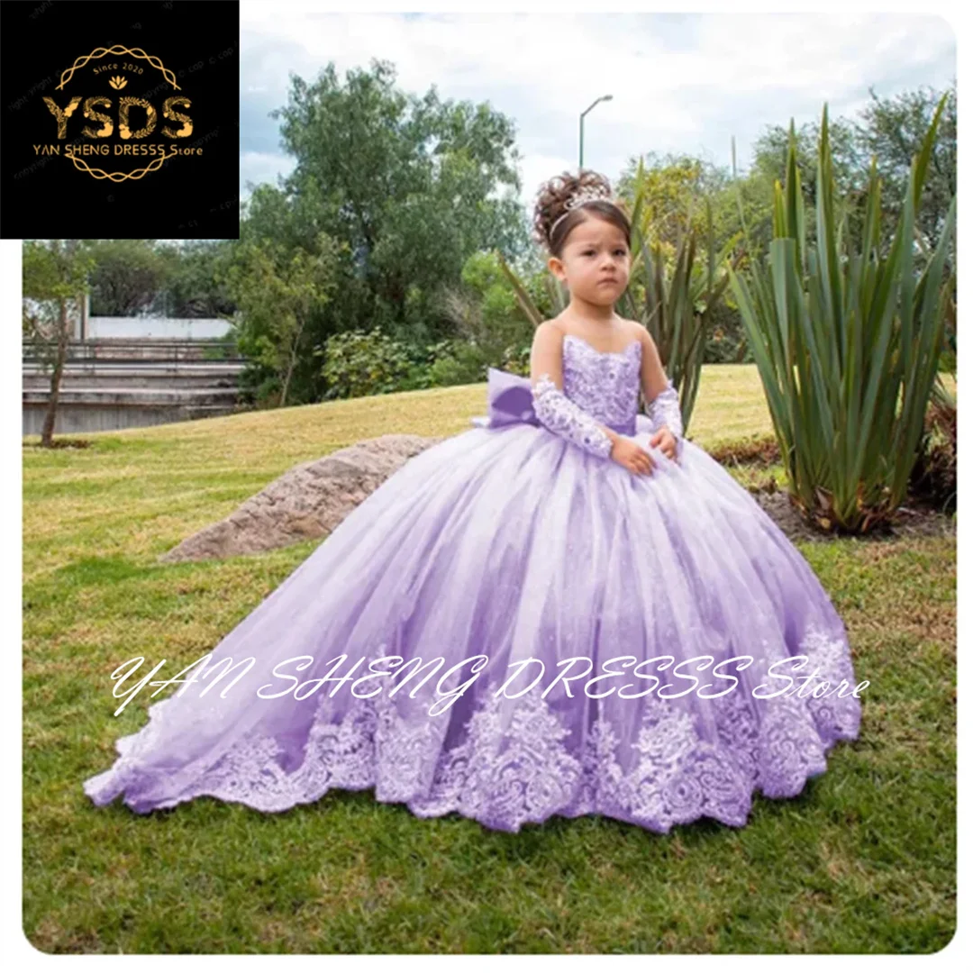 

Lace Appliques Flower Girl Dresses For Wedding Full Sleeves Princess First Communion Dress Toddlers Long Birthday Party Gowns