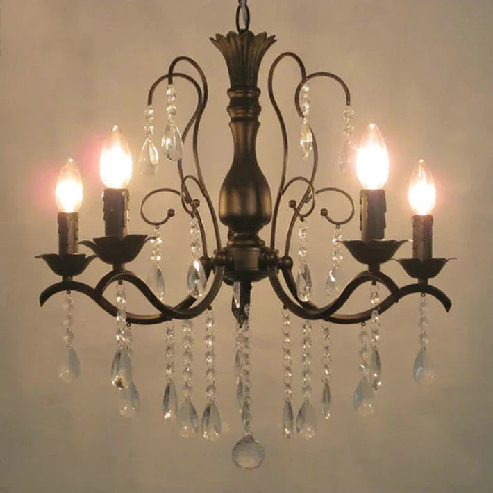 Vintage classic Crystal Chandelier Matte black iron chandelier decorate living room bedroom home chandelier lighting