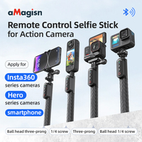 AMAGISN Remote Selfie Stick Bluetooth 5.1 RC Grip 1m Pole For Insta 360 X4 X3 Ace Pro GoPro 13 12 11 10 Smartphones Accessories