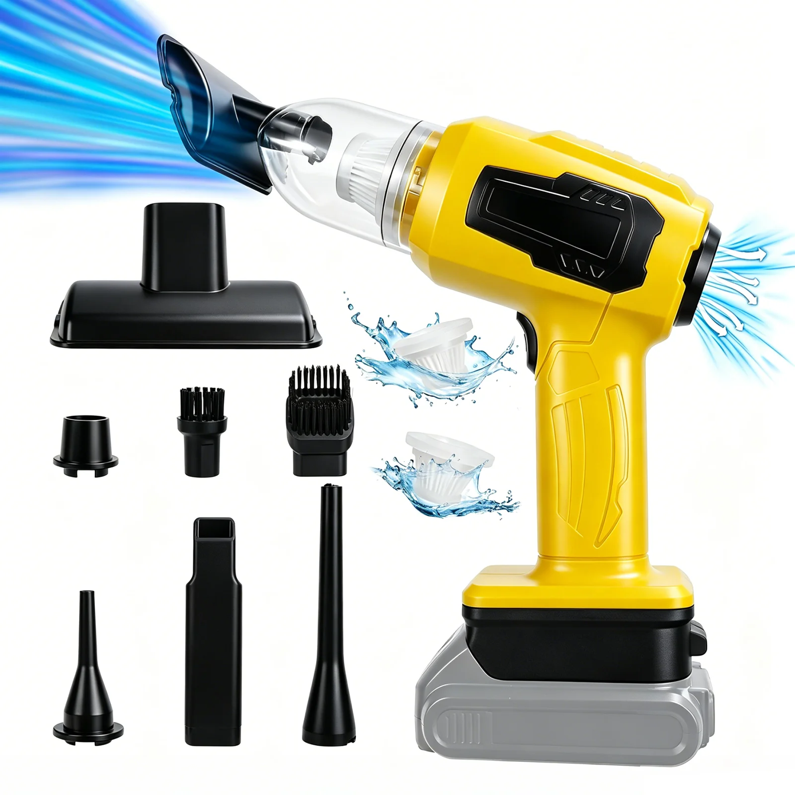 LaiPuDuo Car Vacuum 10000Pa 2 in 1 Portable Cordless Vacuum Cleaner & Air Duster with Multi-Nozzles for Dewalt 20V Battery Pin
