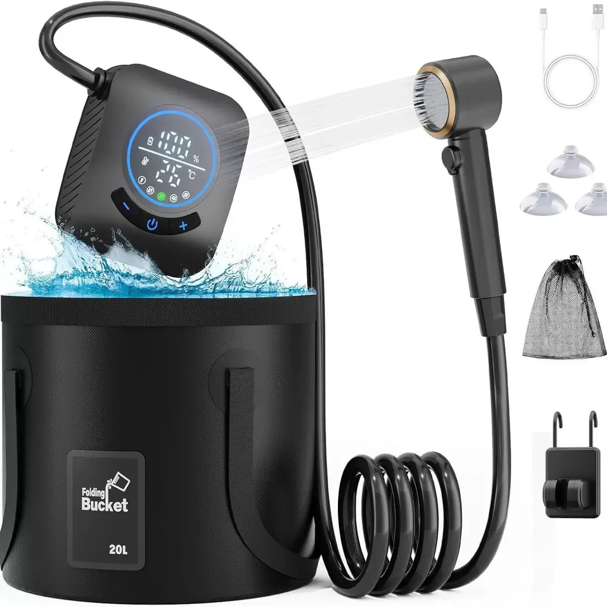 2025 New 5-Speed Outdoor Shower Bathing Gadget Camping Construction Site Dormitory Electric Shower Set Built-in 8000mAh Battery