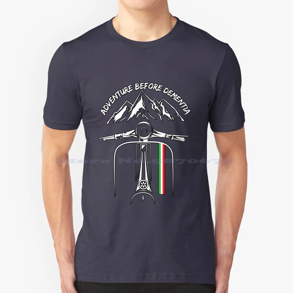 Adventure Motorbike Rider Italian Scooter Funny Mountain Adventure Before Dementia Retro Moped Motorcycle Vintage T Shirt 100%