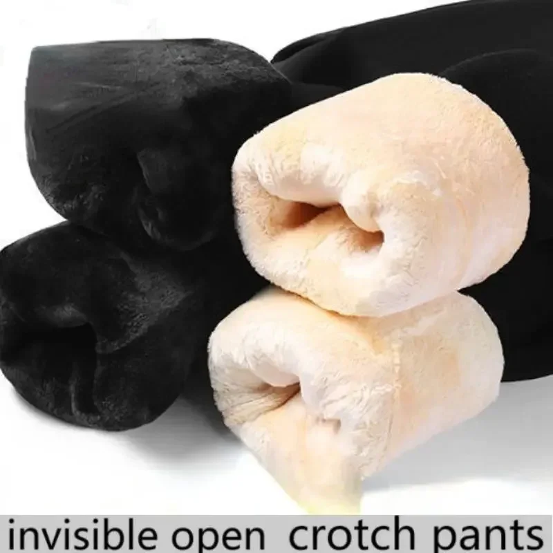 

Open-Crotch Pants Fleece-Lined Thick Leggings Lambswool with Double-Headed Invisible Zipper Couple Dating Convenience Leggings