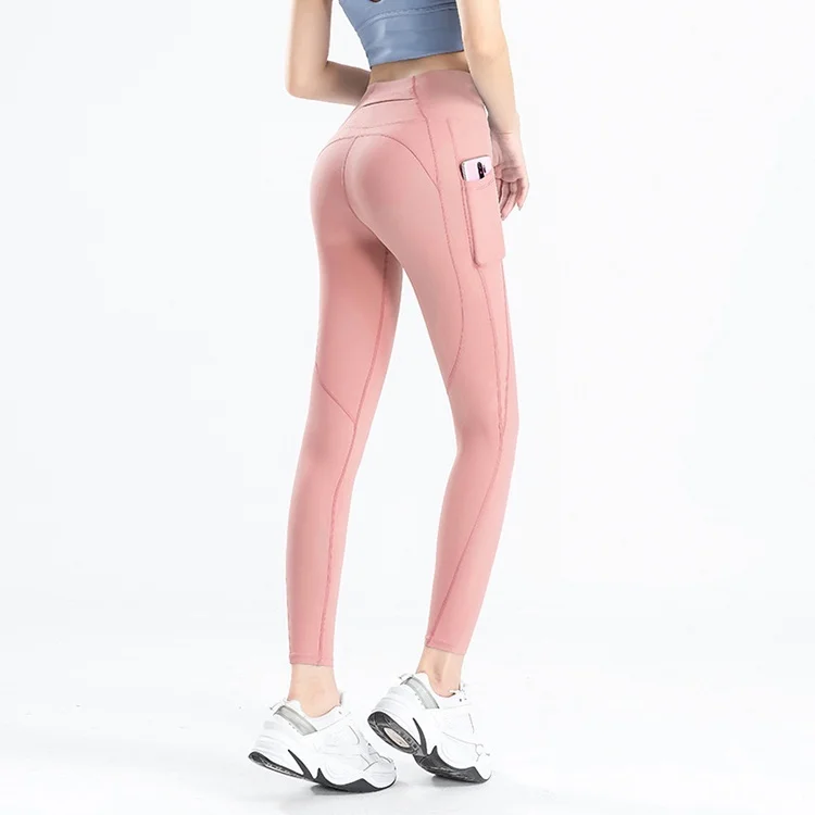 

Authentic ladies don't drop high waist peach hips elastic quick dry yoga leggings tights nine-point with pockets & brand logo