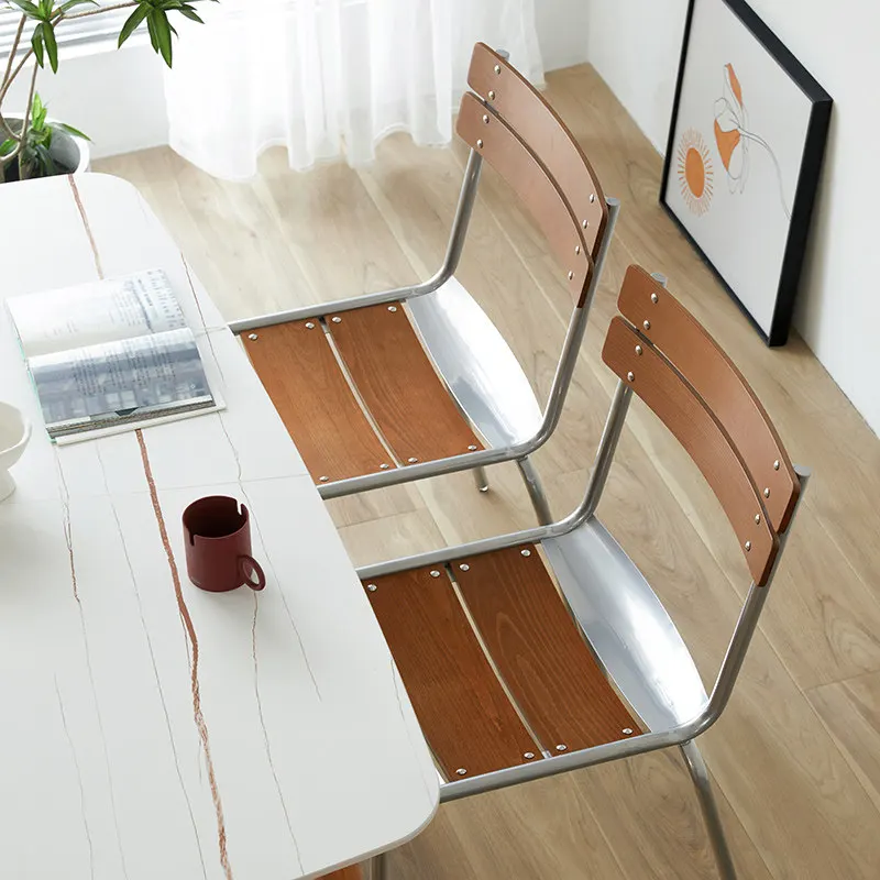Nordic dining chair restaurant simple Japanese retro furniture stainless steel color leisure chair cafe solid wood back chair