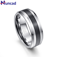 NUNCAD Tungsten Carbide Ring 8MM Men's Ring Brushed Finish and Black Center Beveled Edge Wedding Engagement Ring T020R