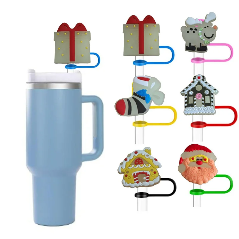 مضيئة عيد الميلاد موضوع 8 مللي متر 10 مللي متر سيليكون الغبار سبلاش برهان شرب اكسسوارات القش الأغطية غطاء سدادة القبعات العالية المعكرونة مصفاة