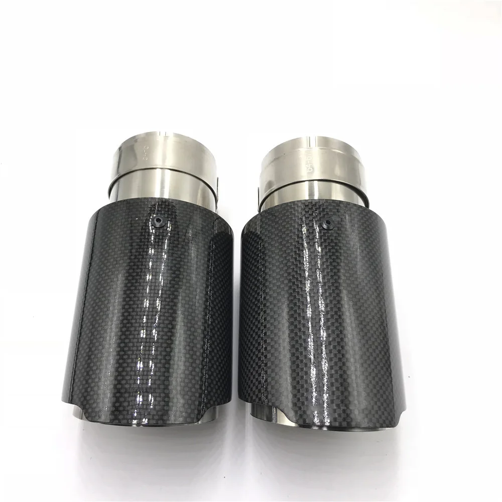 Car Glossy Carbon Fiber Muffler Tip Exhaust System Pipe Mufflers Nozzle Universal Straight Stainless Silver For Akrapovic