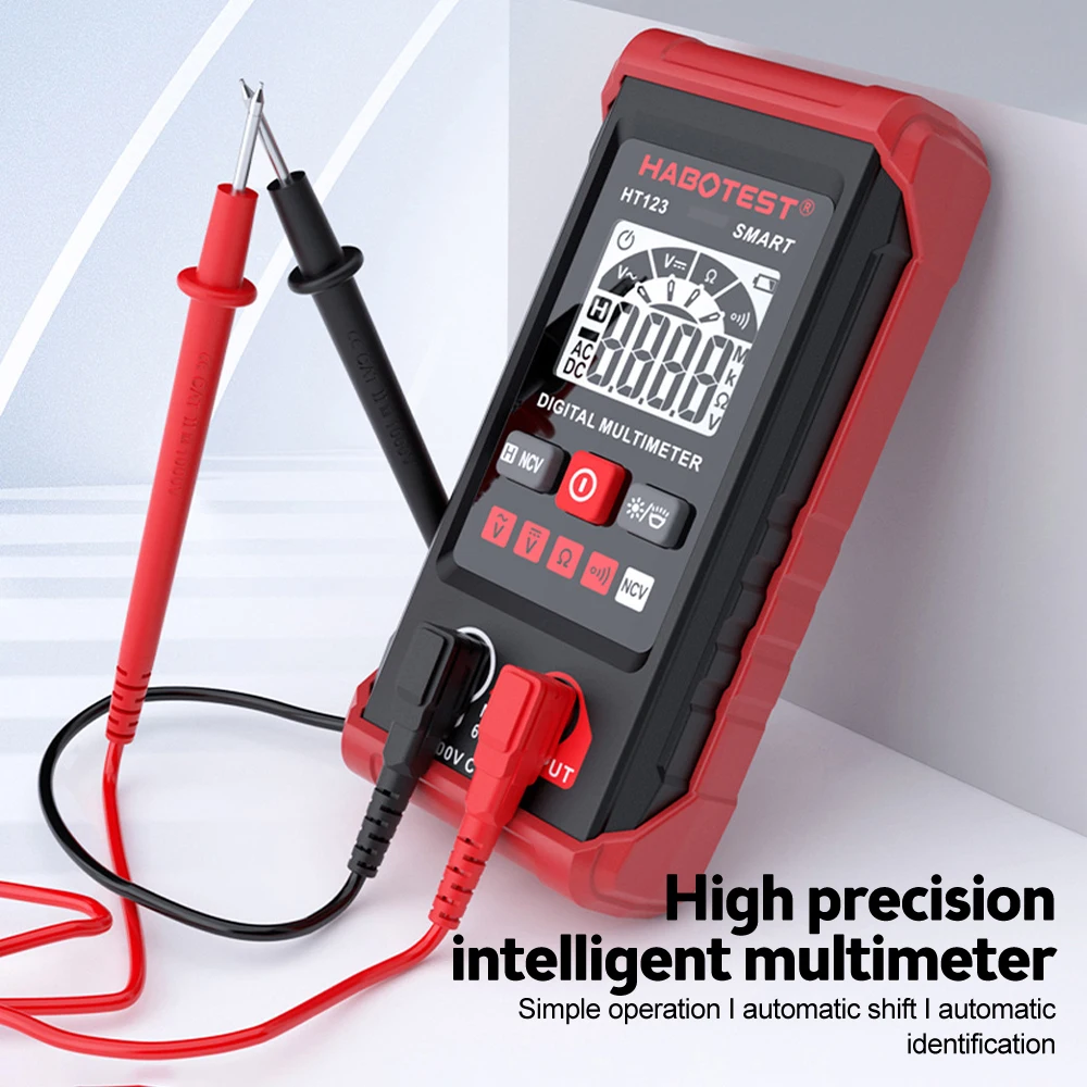 HT123 Smart Digital Multimeter 0.8-600V AC/DC Voltage Resistance Continuity Measurement Tester NCV Multimeter with Backlight