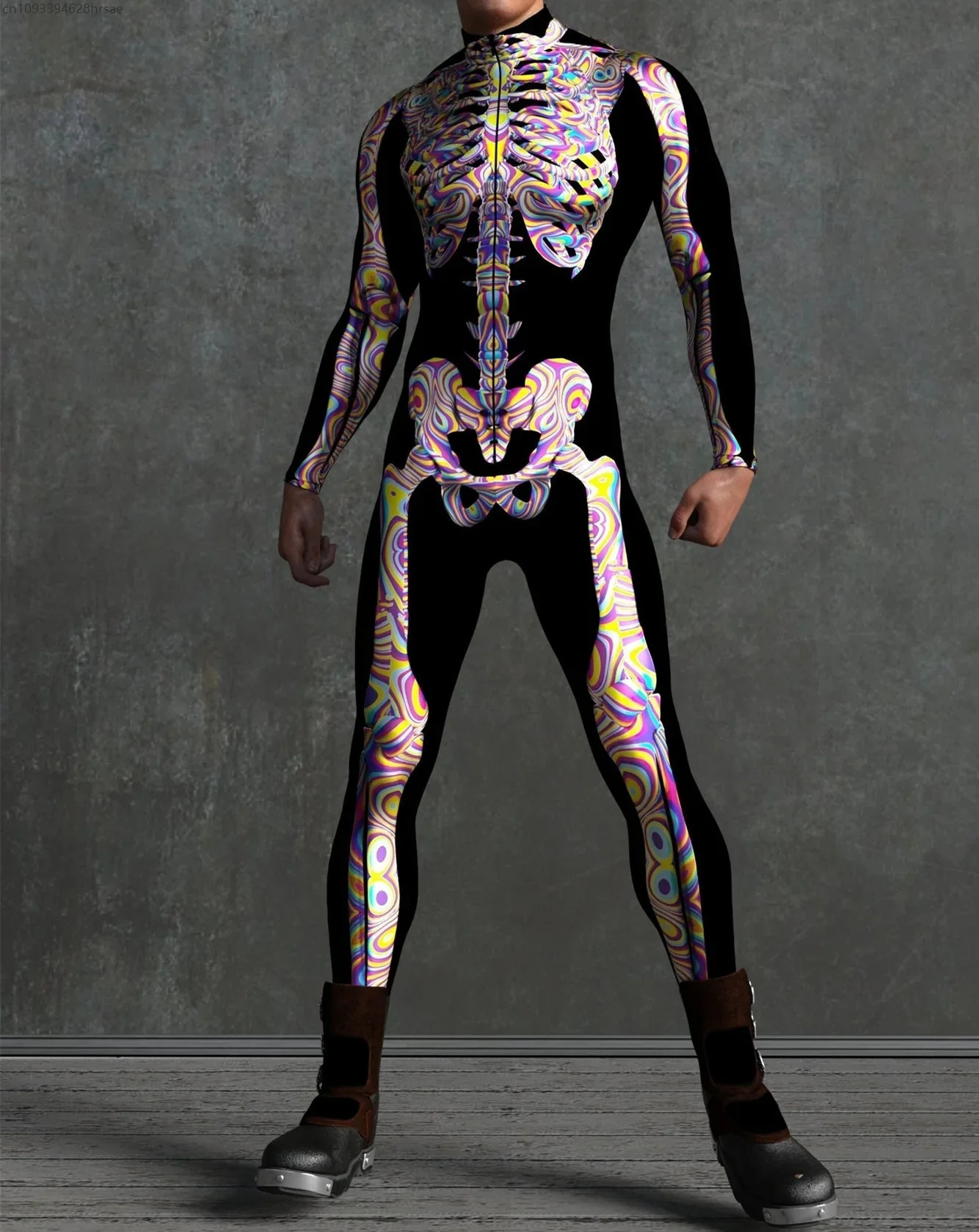 

Men Women 3D Colorful Skeleton Bodysuit Cyber Punk Jumpsuit Halloween Party Carnival Cosplay Costume Performance Romper Zentai