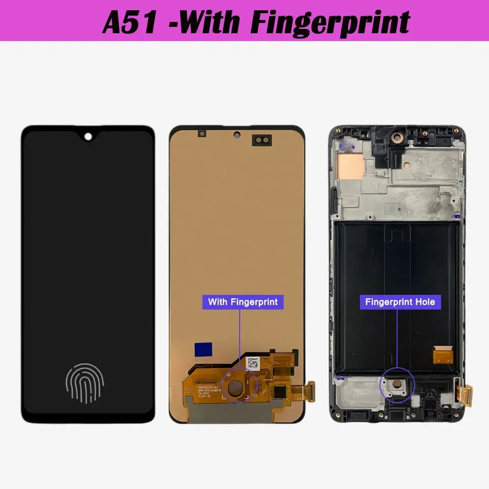 1 PCS 6.5\'\' For AMOLED For Samsung A51 SM-A515FN/DS A515 LCD Display Touch Screen Digitizer With Frame For Samsung A51 lcd