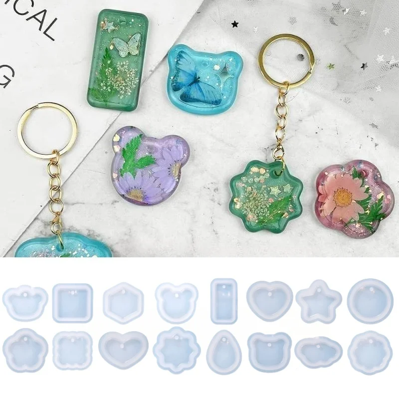 1PC Pendant Silicone Mold DIY Multiple Styles Necklace Earrings Key Chain Crystal Epoxy Resin Molds Jewelry Making Accessories
