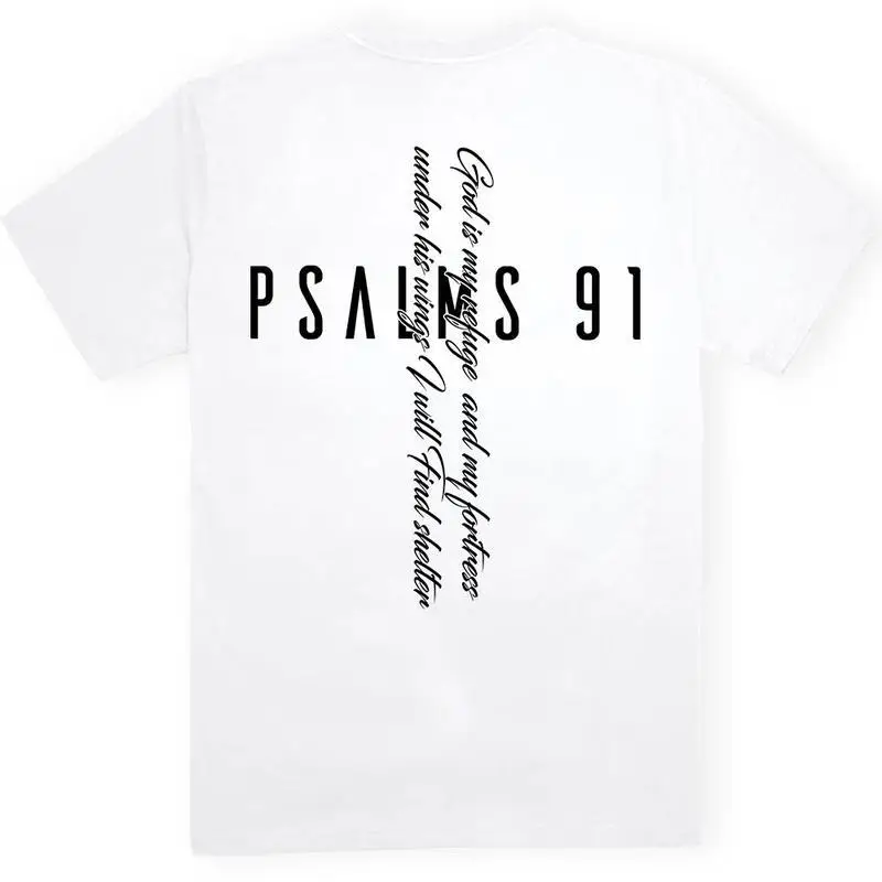 

Psalms 91 T-Shirt Christian Faith Apparel Religious Slogan Tee Oversized Tops for Men and Women