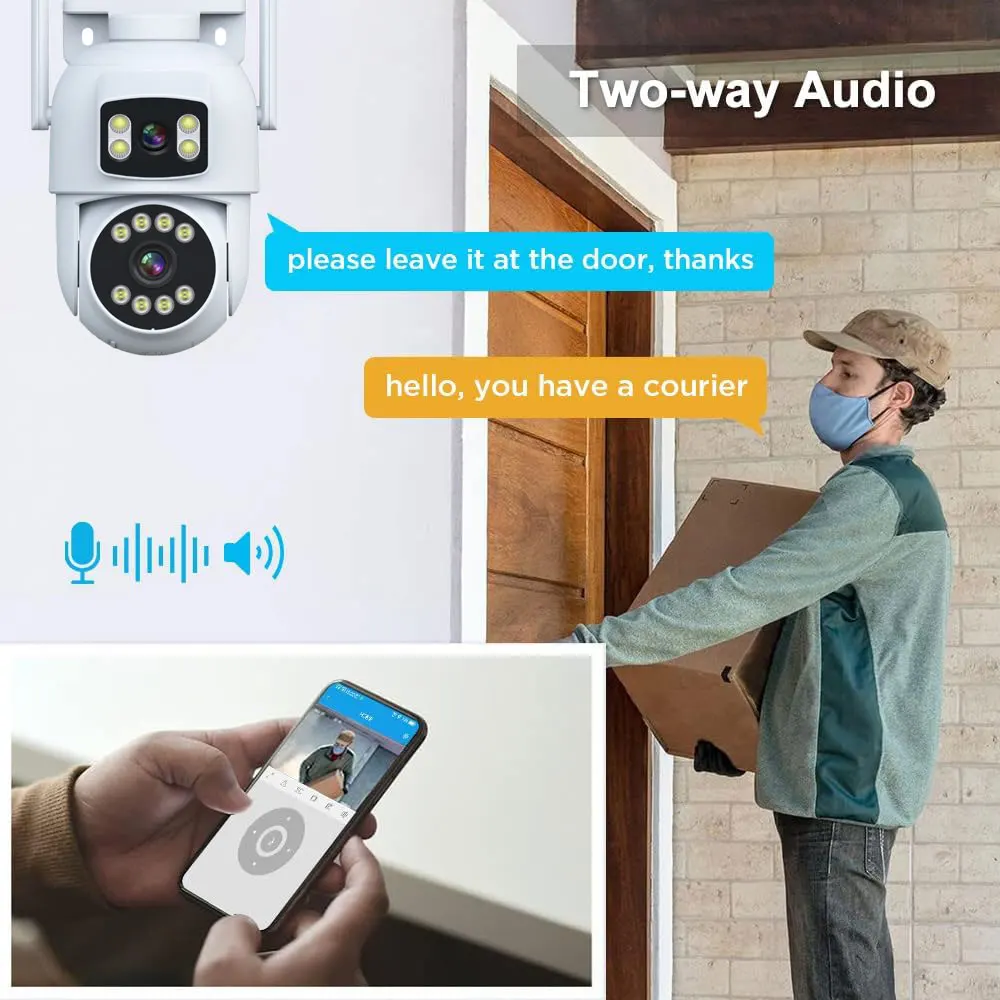 Smart Home 8MP Dual Lens WiFi Security Camera Outdoor PTZ Color Night Vision Wireless CCTV Surveillance Camera