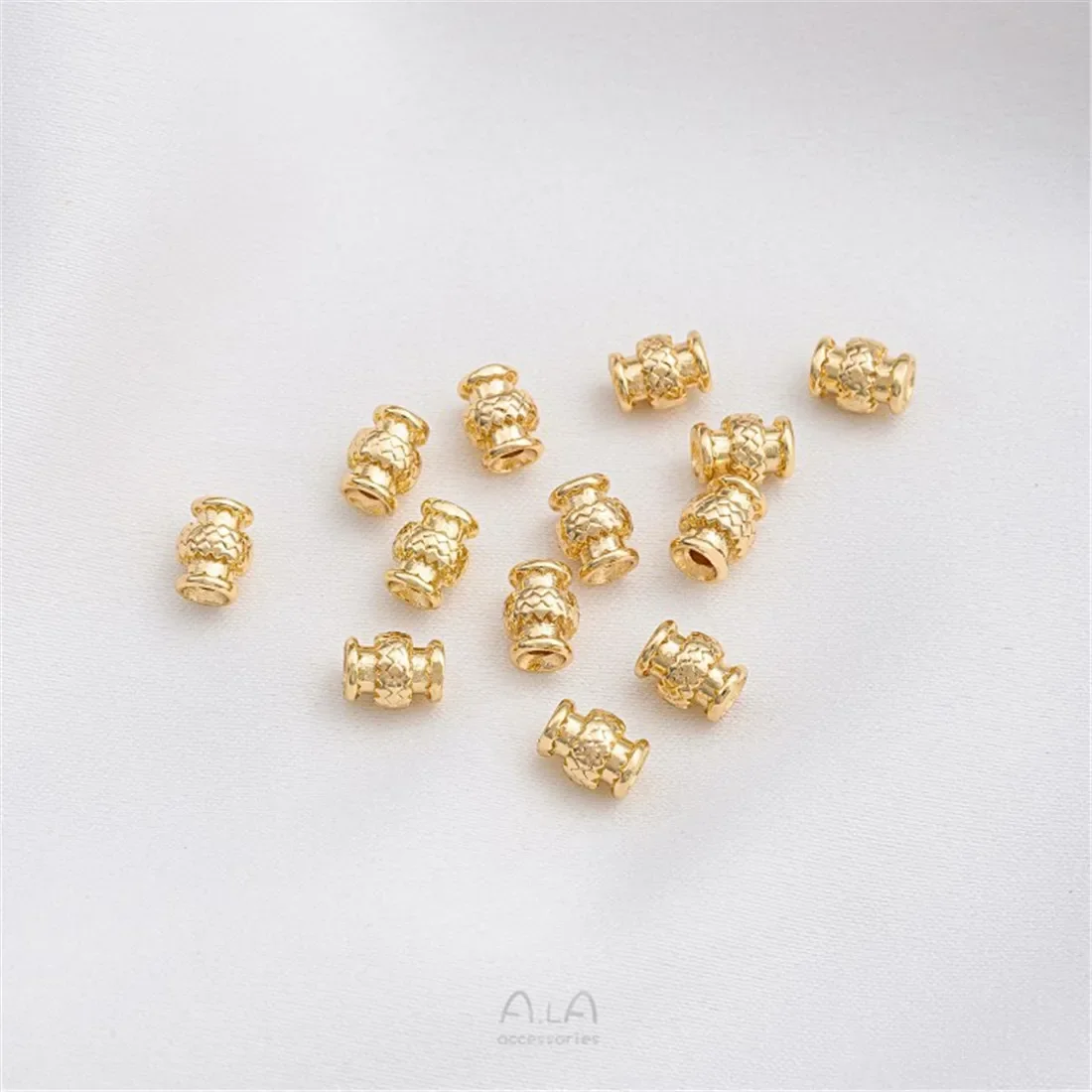 14K Gold-Wrapped Pineapple Pattern Vintage Vase Spacer Beads Handmade DIY Bracelet Necklace Jewelry Accessories