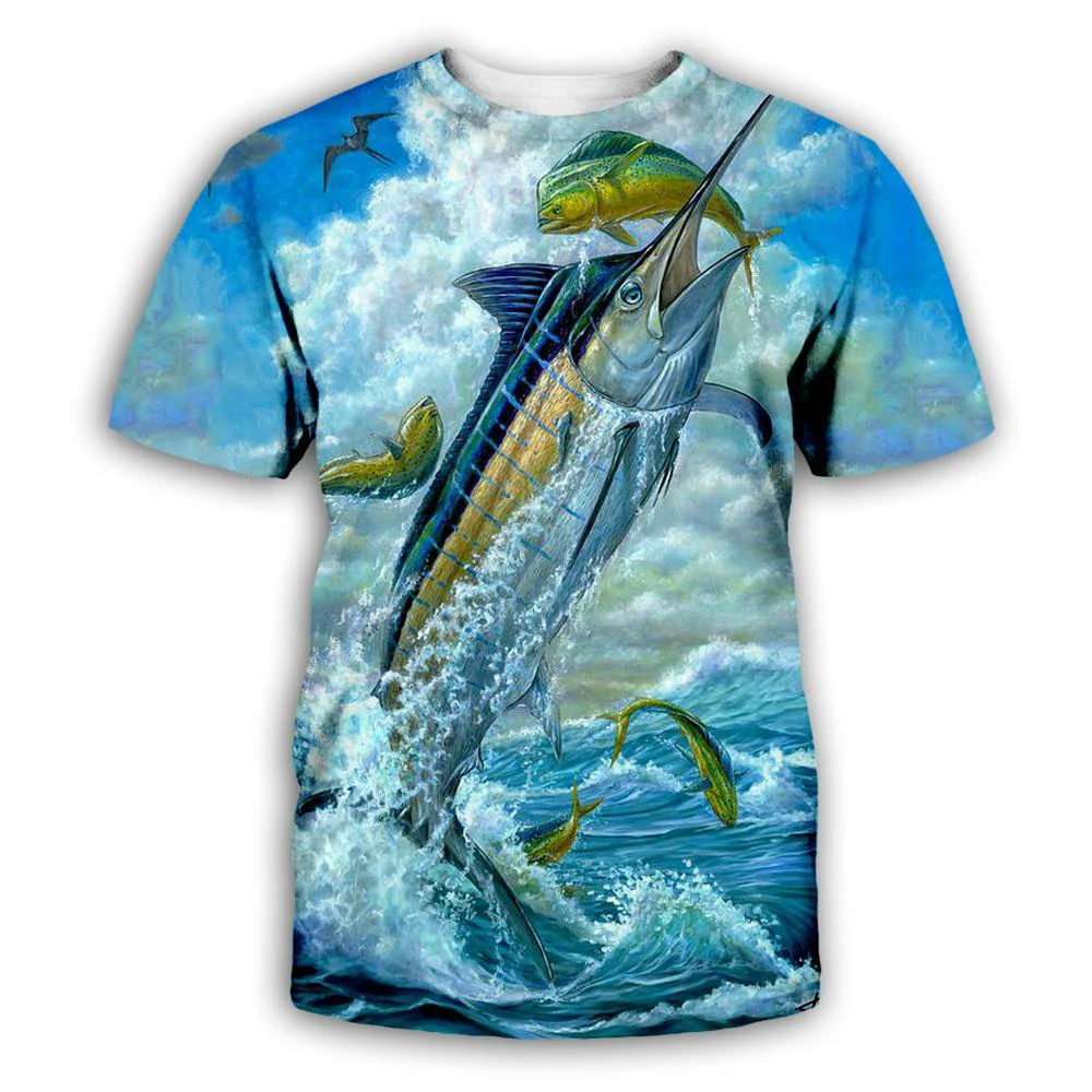 Summer Fishing 3D Print T-Shirts Men Women Hip Hop Short Sleeve T Shirt Oversized Outdoor Tees Harajuku Y2k Tops Kids Clothing
