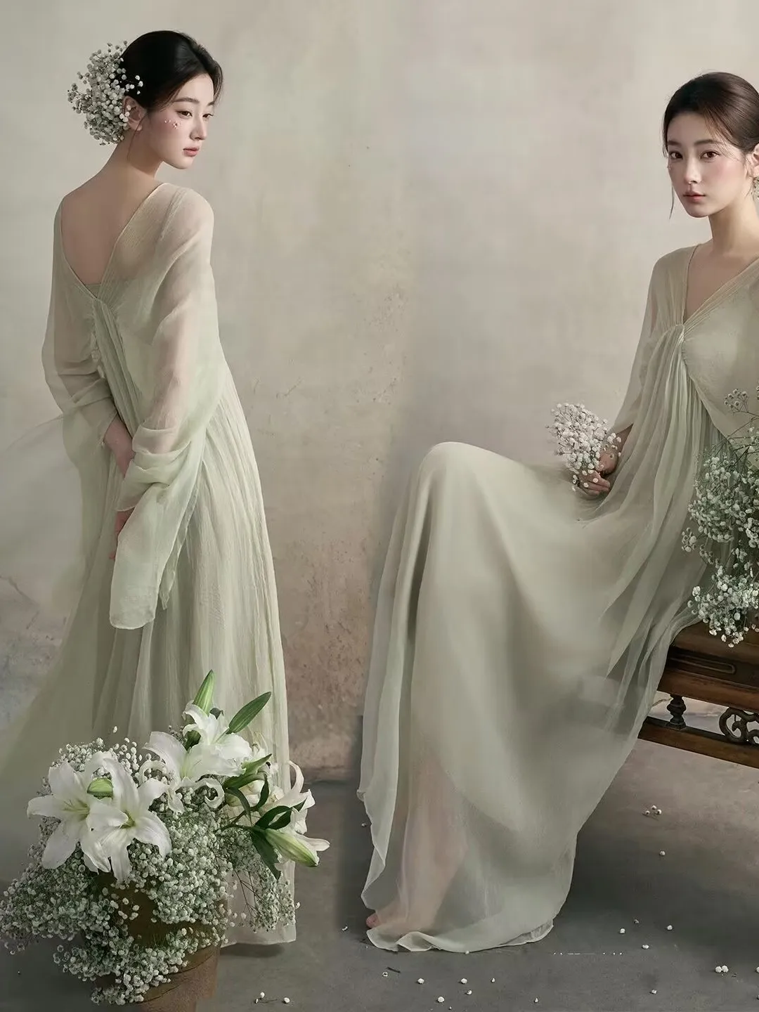 

New Simple Chinese Style Photography Clothing Cold Tone High-End Feeling Indoor Studio Portrait Art Photo Shoot Ethnic Costume