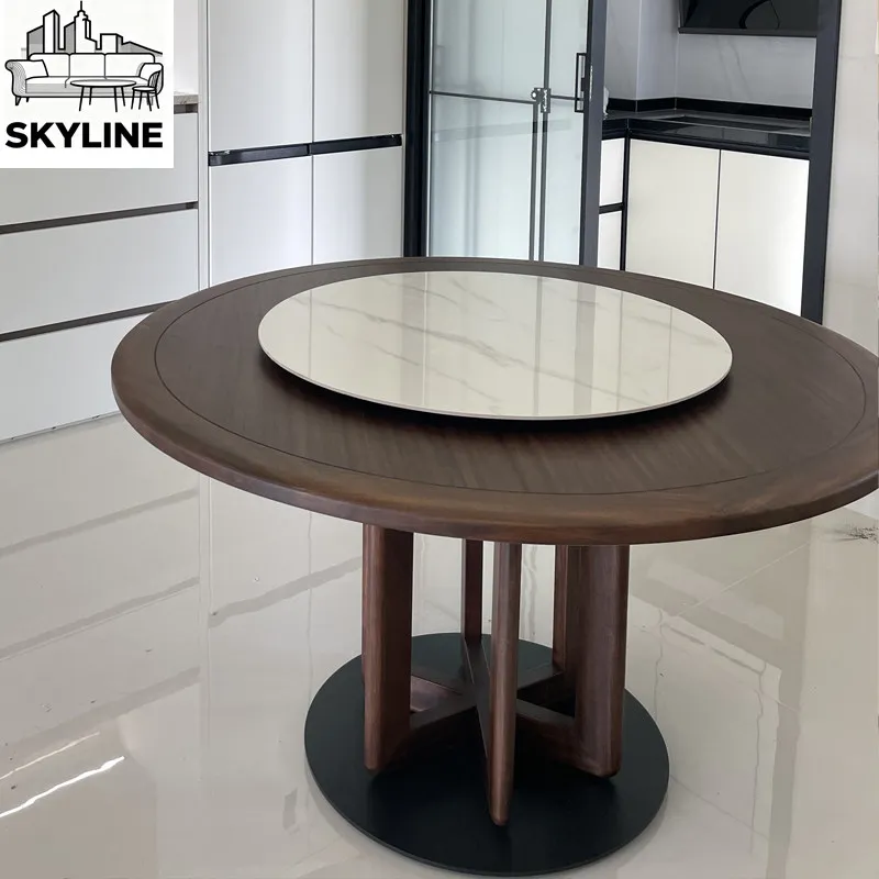 Medieval Walnut Log Round Dining Set, Rock Slab Solid Wood Table & Chairs for Small Apartment Home Deco