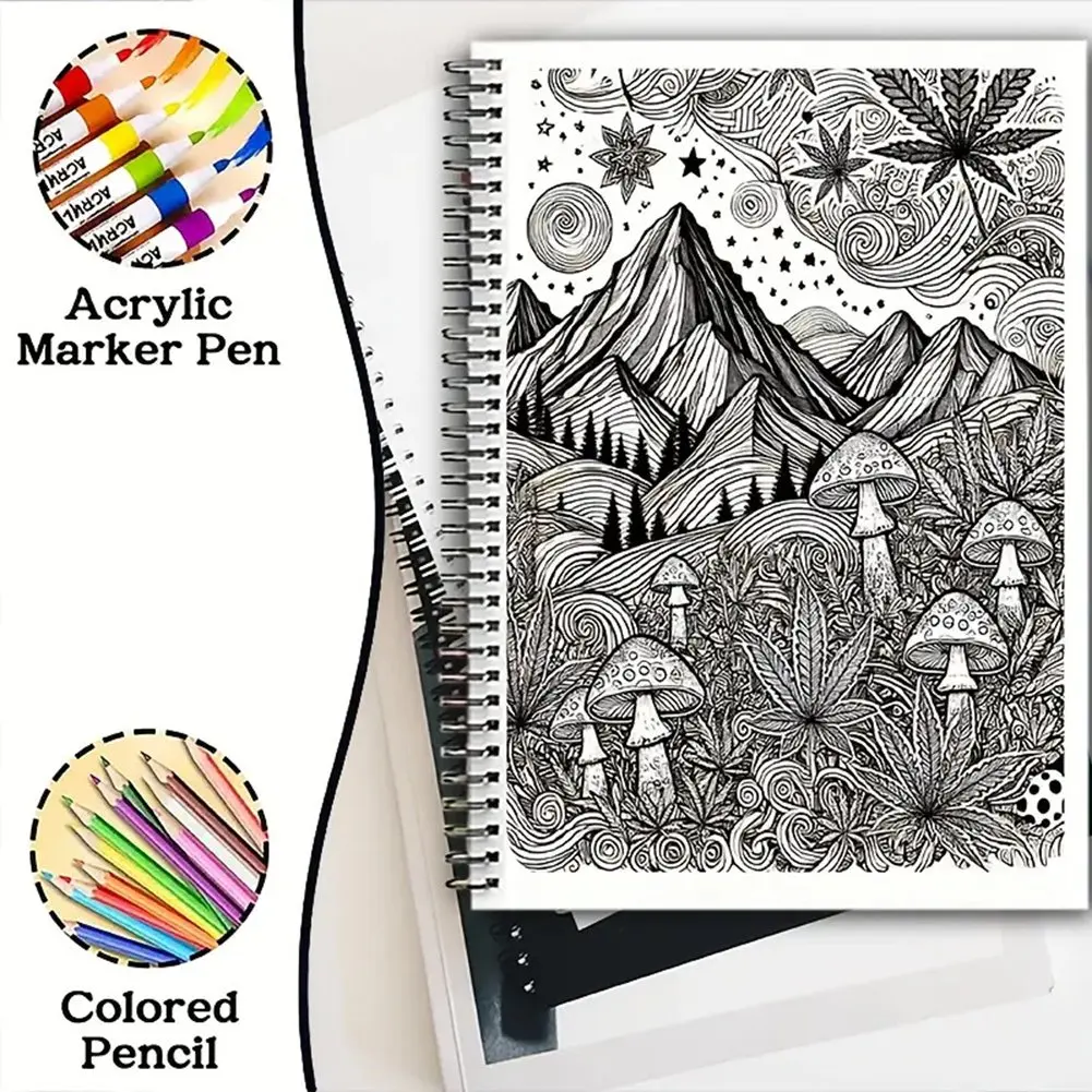 For Adults Coloring Book:Trippy Psychedelic Design Mushroom, Magic Worlds& Optical Illusion Pages