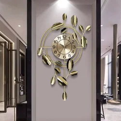 Metal Gold Leaf Wall Clock Nordic Light Luxury Decoration Wall Watch Sweep Seconds Silently Number Large Clock Home Accessories