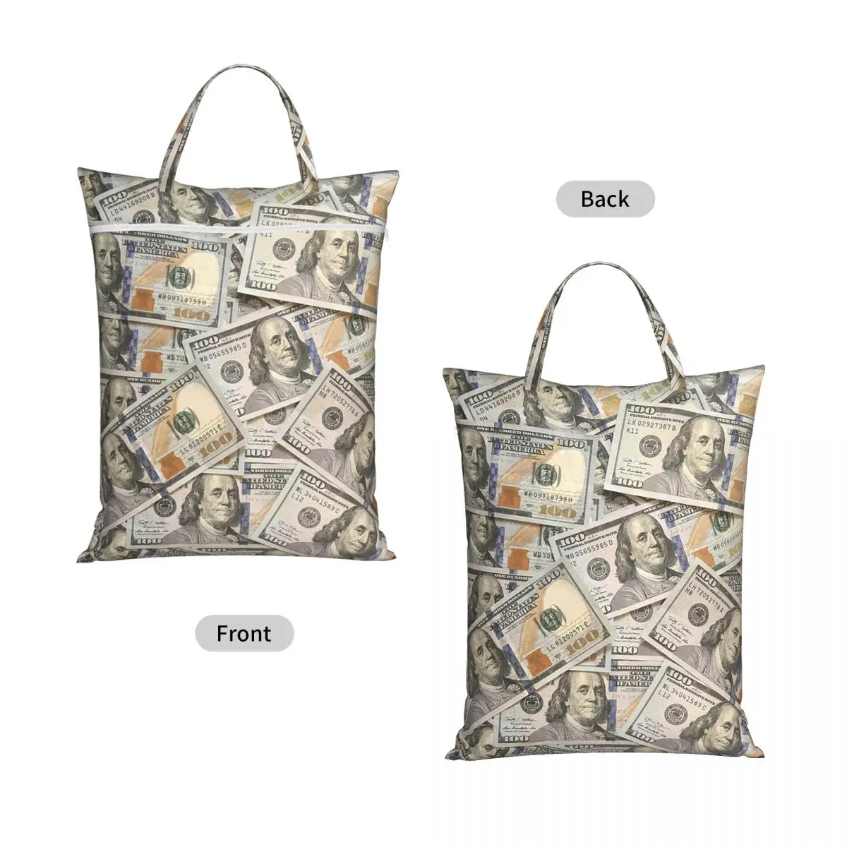 New Hundred Dollar Bills Money Attraction Travel Laundry Bag Waterproof Reusable Dirty Clothes Pouch Gym Camping Washing Basket