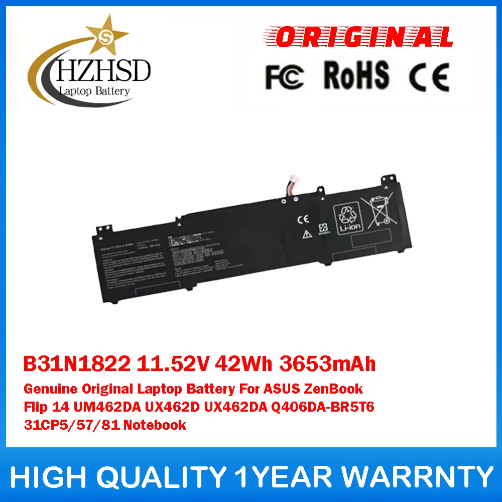 

B31N1822 11.52V 42Wh 3653mAh Genuine Original Laptop Battery For ASUS ZenBook Flip 14 UM462DA UX462D UX462DA Q406DA-BR5T6