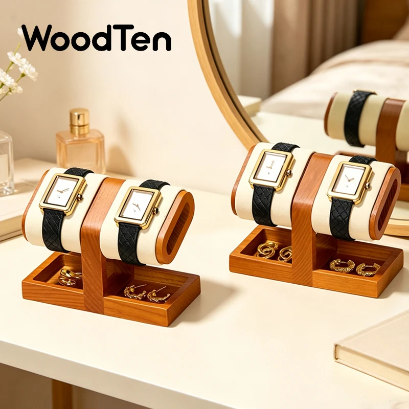 Soporte de exhibición de relojes WoodTen, estante de madera para relojes, soporte de almacenamiento, exhibidor de anillos y joyas para relojes de pulsera.