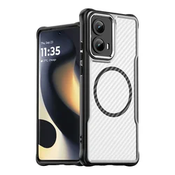 Magnetic Frosted Carbon Fiber Pattern TPU+PC Case For Motorola Moto Edge Motoedge 2024 5G ShockProof Alloy Lens Phone Cover