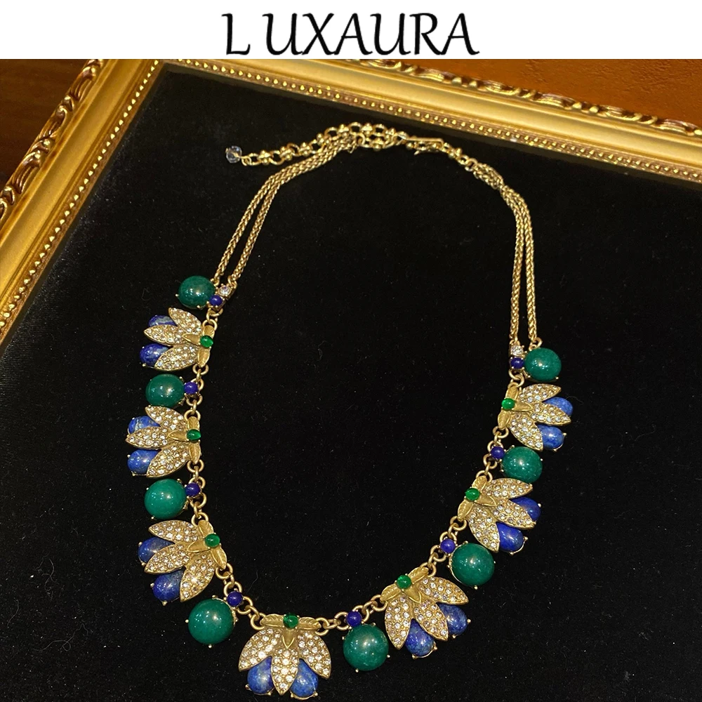 

Vintage fashion classic copper plated 18K Green natural Rhine ston geometric style paired with bohemian women's jewelry necklace