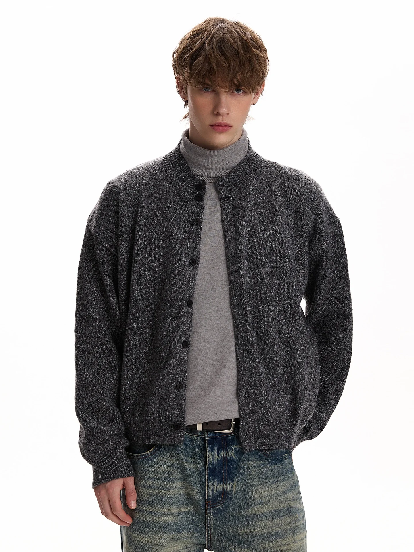 

PUEE винтажный высококачественный открытый кардиган-свитер свободного покроя круглый трикотаж для мужчин и женщин ленивый расслабляющий универсальный повседневный