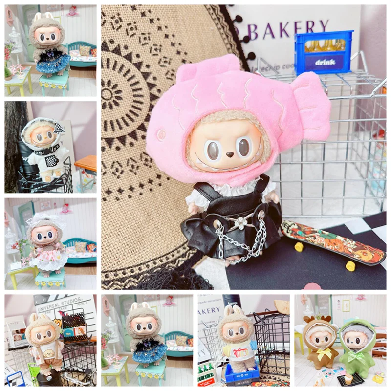 17cm Kawaii Mini Plush Doll'S Clothes Outfit Accessories For Korea Kpop Exo Labubu Idol Dolls hat overalls Clothing DIY Kid Gift