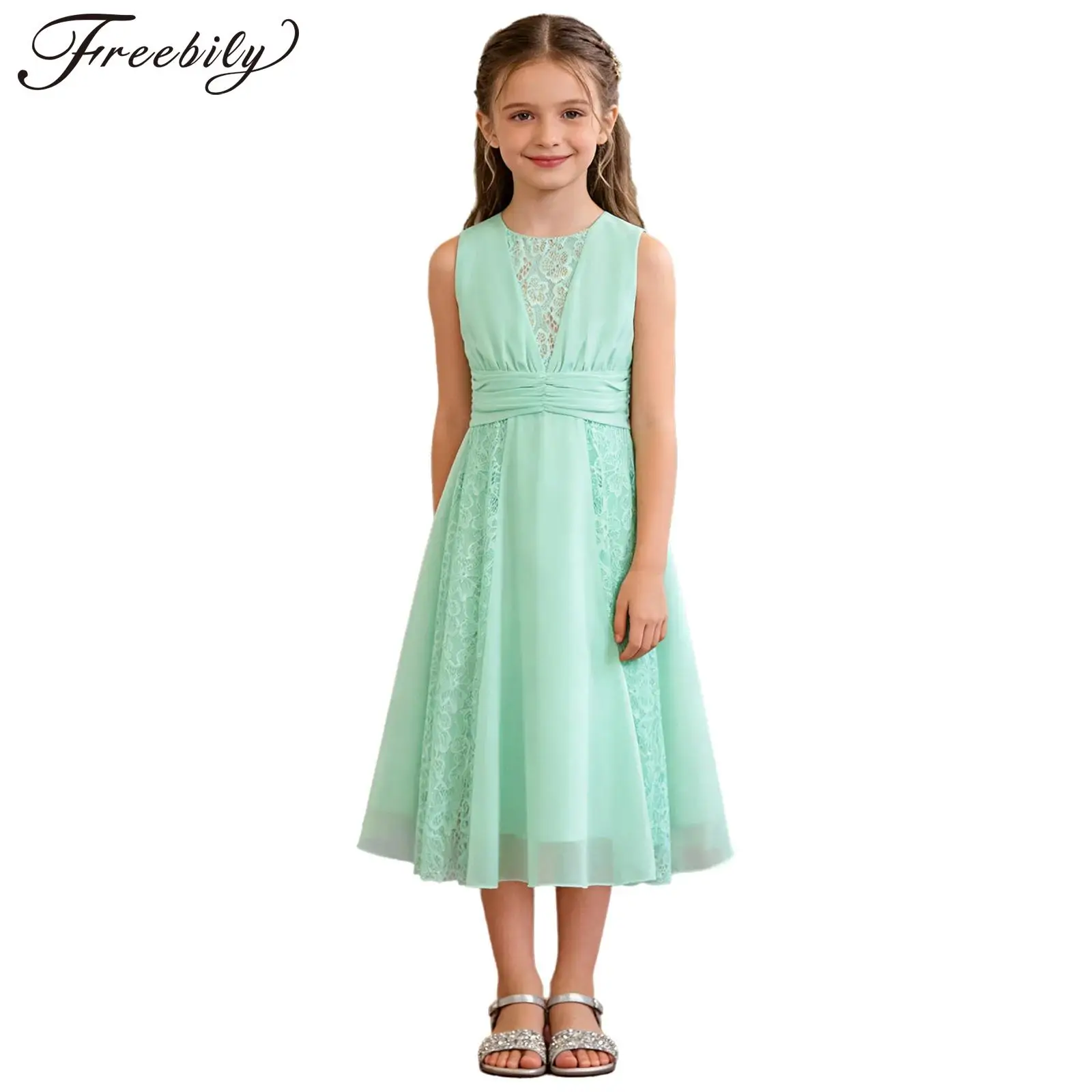 

Childs Dancing Party Gowns Modern Contemporary Lyrical Dance Costume Birthday Communion Tea-length Girls Elegant Dress