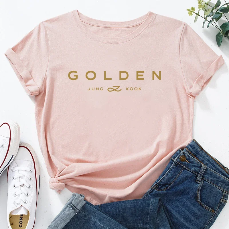 جونغ كوك المشجعين تي شيرت للمرأة K-pop تي شيرت جودة عالية القطن الخالص س الرقبة قصيرة الأكمام الحضرية موضة عادية فضفاض تيز