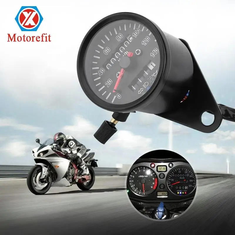Universal Retro Motorcycle Meter Dual Odometer KM/H Speedometer Tachometer Gauge LED Backlight Indicator Light Dial