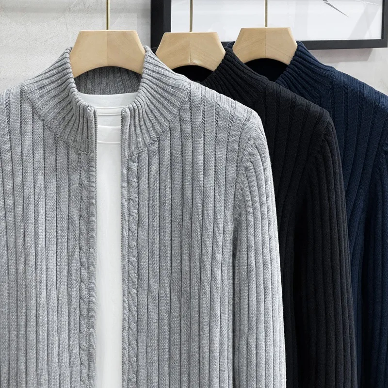 Y2KAutumn and winter cardigans, men's sweaters, solid color zippered sweaters, knitted jackets, fashionable and casual outerwear