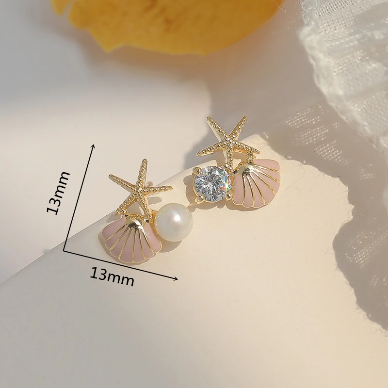 Pendientes de tuerca de concha de estrella de mar para mujer, pendientes pequeños y lindos con perlas de imitación, joyería de boda para banquete de