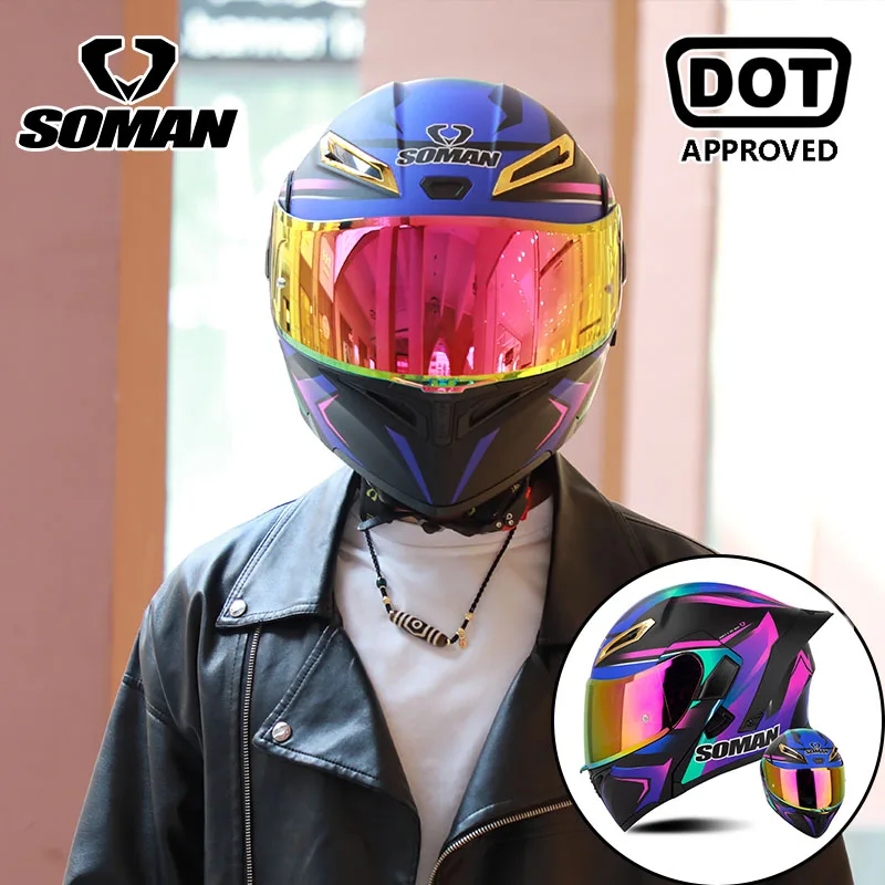 

DOT Approved Flip Up Helmet Dual Visors Full Face Motorcycle Helmet Modular Helmets Motorbike Moped Four Seasons Colorful Lens