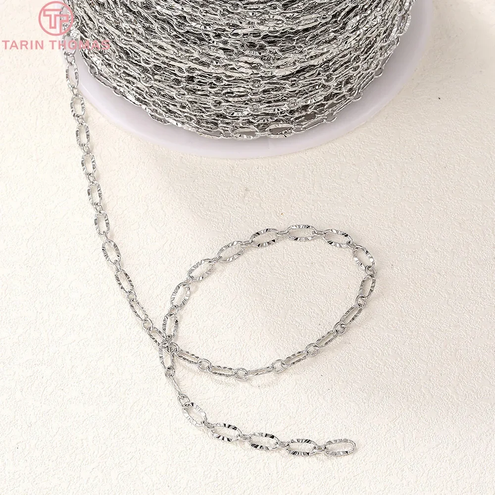 (4309)1 Meter Width 3.2MM Thickness 0.1MM 24K Gold Color Brass Engraved Necklace Chains Quality Diy Jewelry Findings Accessories