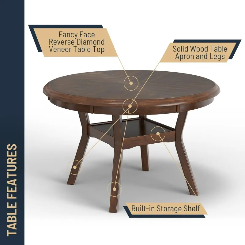 Conjunto de jantar redondo Gia de 5 peças com 1 mesa e 4 cadeiras, 42,25 polegadas, cereja