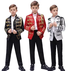 2024 Boys Blazer And Pants 2 Pieces Sequin Fringe Court Style Luxury Birthday Party Suit Performance Clothing 3-16 Years