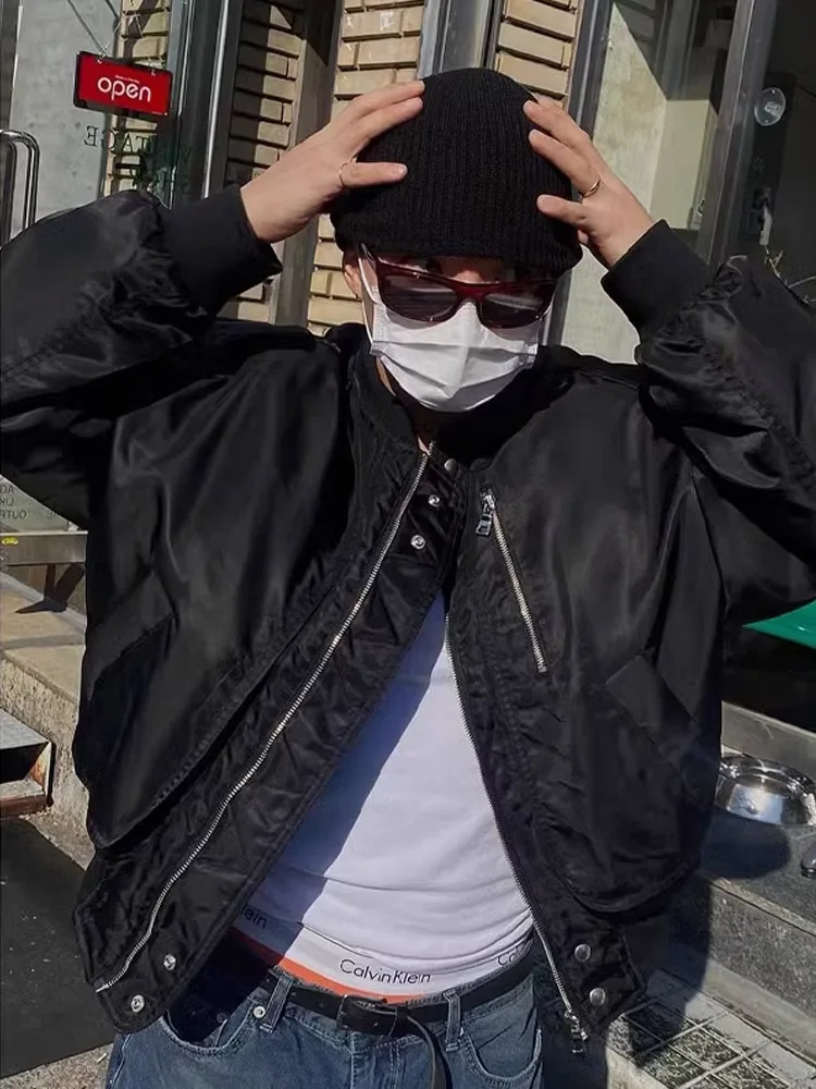 American High Street Bomber Pilot Jaet Men's Autumn Winter Thiened Cotton Baseball orm Jaet Warm Loose Fit ort Sle