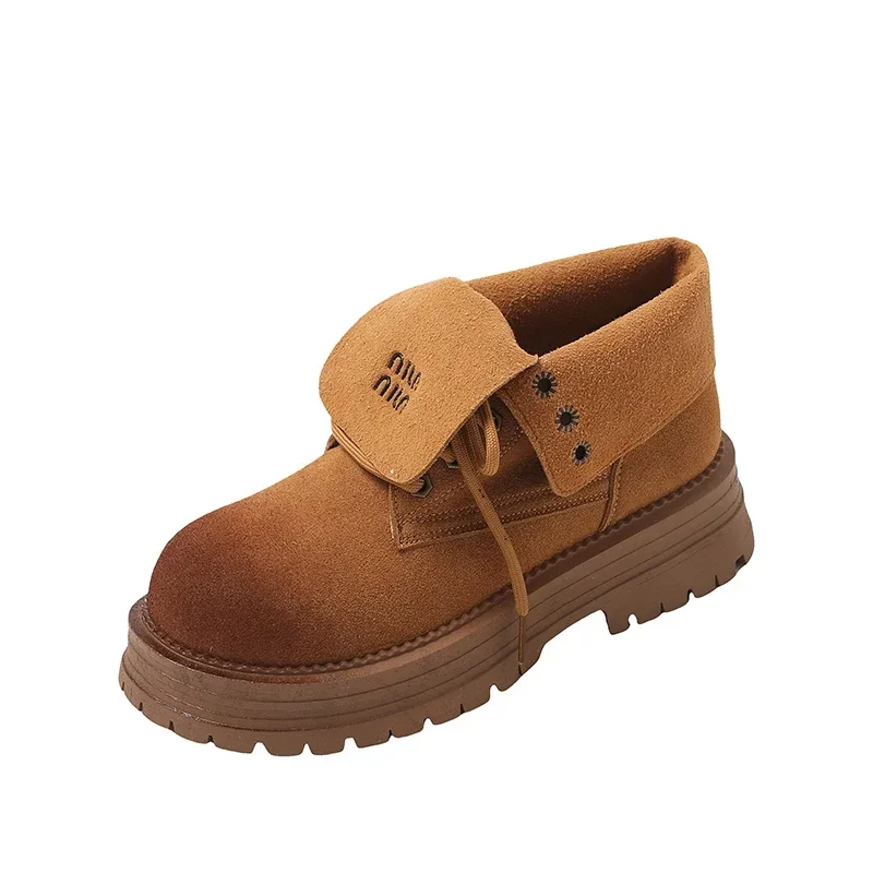 2024 Autumn Winter Retro Fashion Platform Women\'s Boots Designer Luxury Leather Shoes Female Casual Solid Color Motorcycle