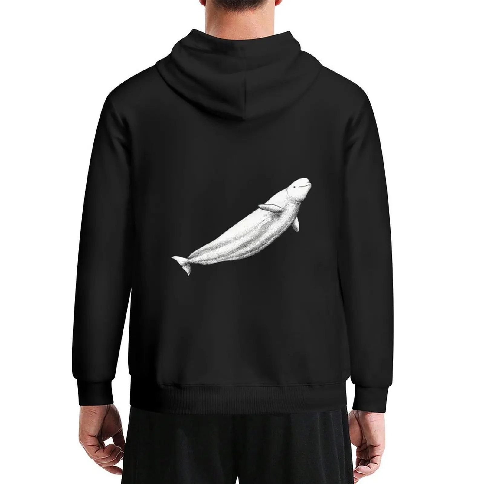 

Beluga whale (Delphinapterus leucas) ink artwork Hoodie autumn clothes men clothes men's sweat-shirt set autumn japanese hoodie