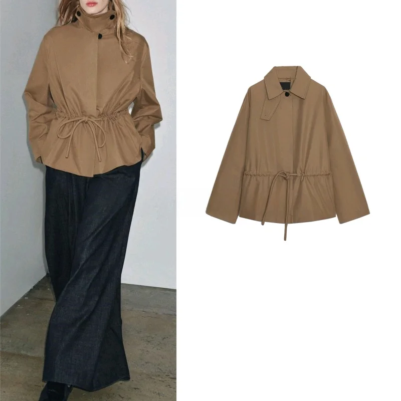 

Осенняя женская хлопковая парка с прямым подолом, регулируемой талией и воротником, длинная парка-свек Jaet, повседневная одежда из полиэфирного волокна