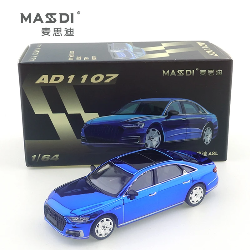 MASDI 1/64 Audi A8L Electroplated Blue 2021 Model Car Alloy Toys Motor Vehicle Diecast Metal Model Kids Xmas Gift Toys for Boys