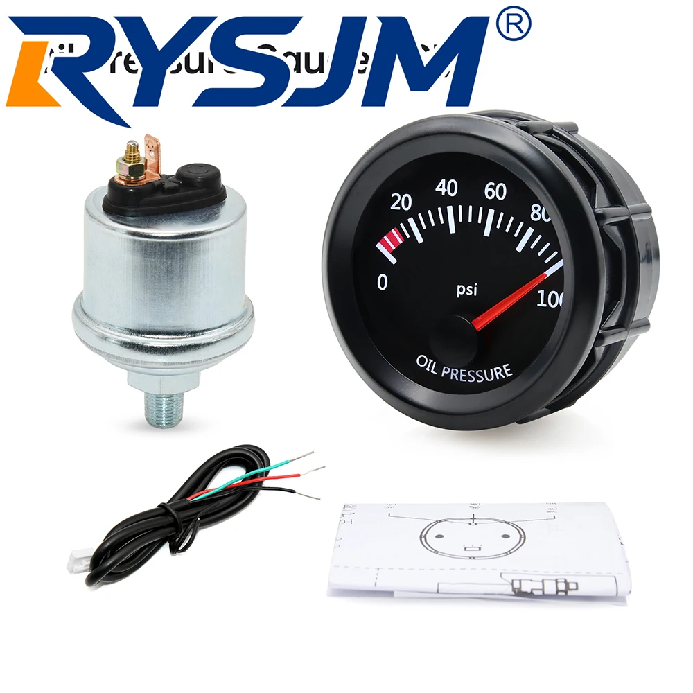 0-100PSI Oil Pressure Gauge with Sensor White LED Light 52MM Oil Press Meter Indicator for Petrol Car 12V Pointer Gauge