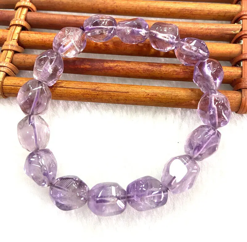 10*12mm Natural Brazil Purple Amethyst Crystal Heal Irregular Beads Bracelet