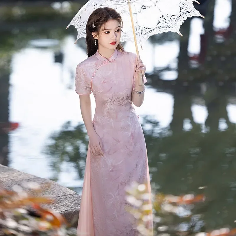 women's light pink chinese dress Pink Cheongsam imallure