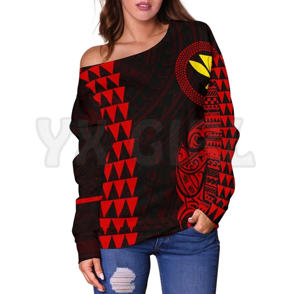 YX GIRL Hawaii Kanaka Polynesian Red 3D Printed Novelty Women Casual Long Sleeve Sweater Pullover