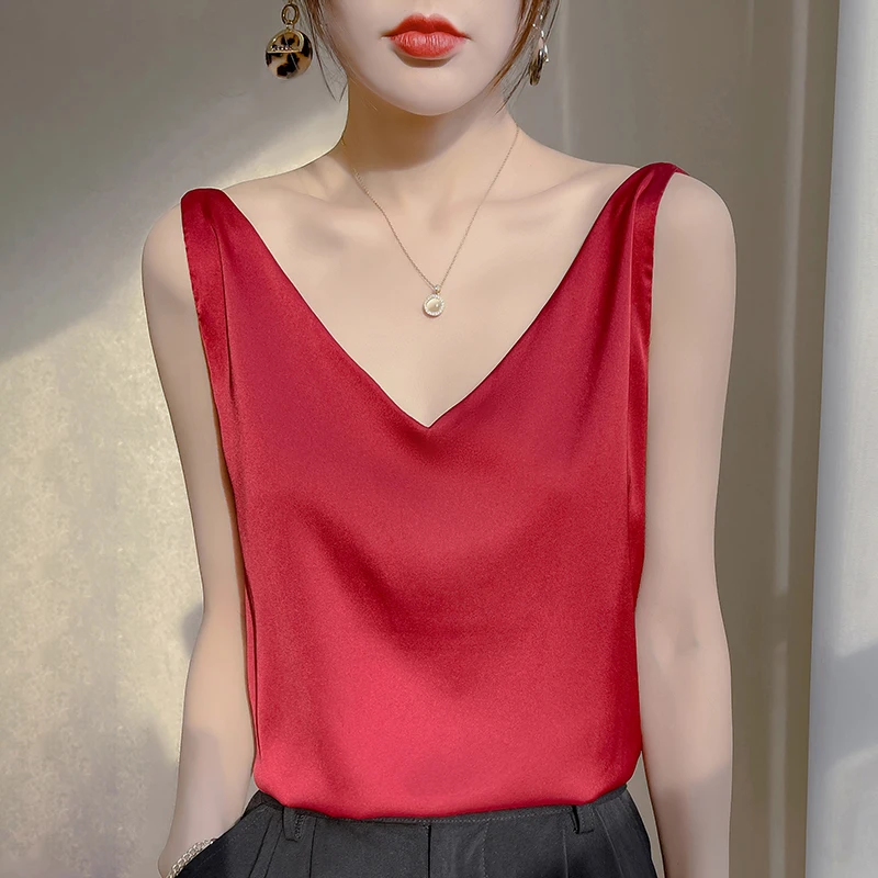 Women Tops Solid Spring Summer Casual Basic Tops Sexy V-neck Tank Tops Office Lady Black White Top 2026 Fashion Korean Tank Top